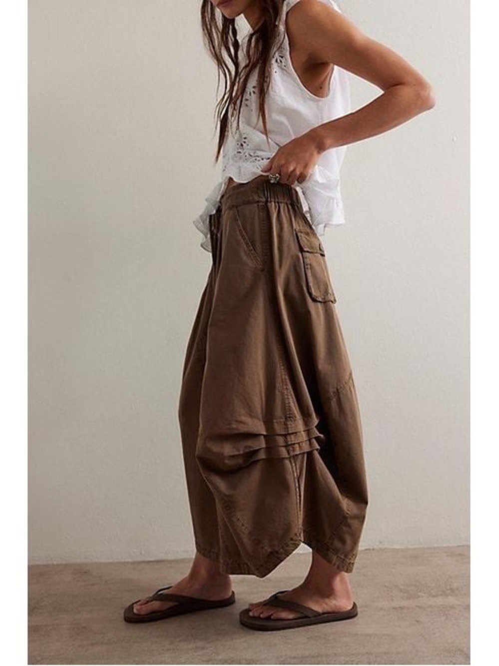 Free People Willow Poplin Midi Maxi Skirt Brown Utility Boho Parachute - Picture 14 of 14